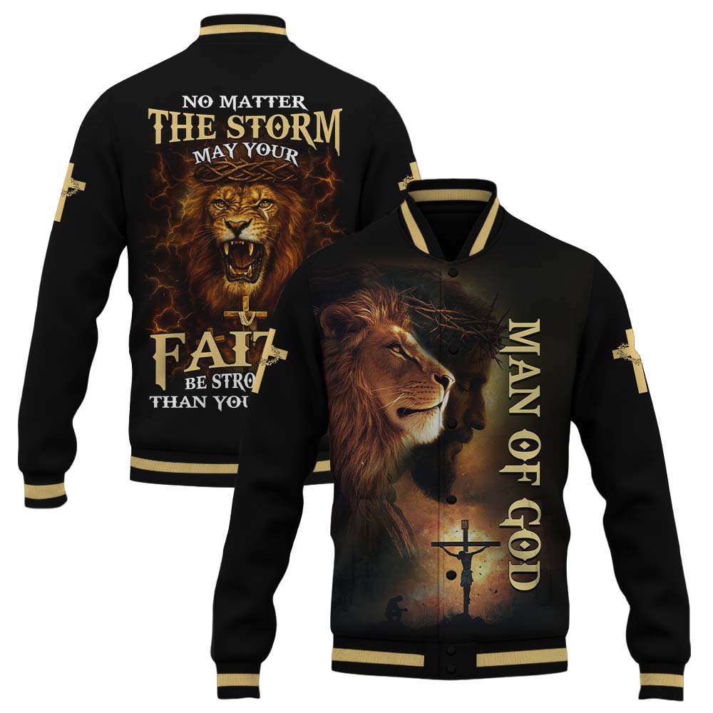 No Matter The Storm Lion Baseball Jacket