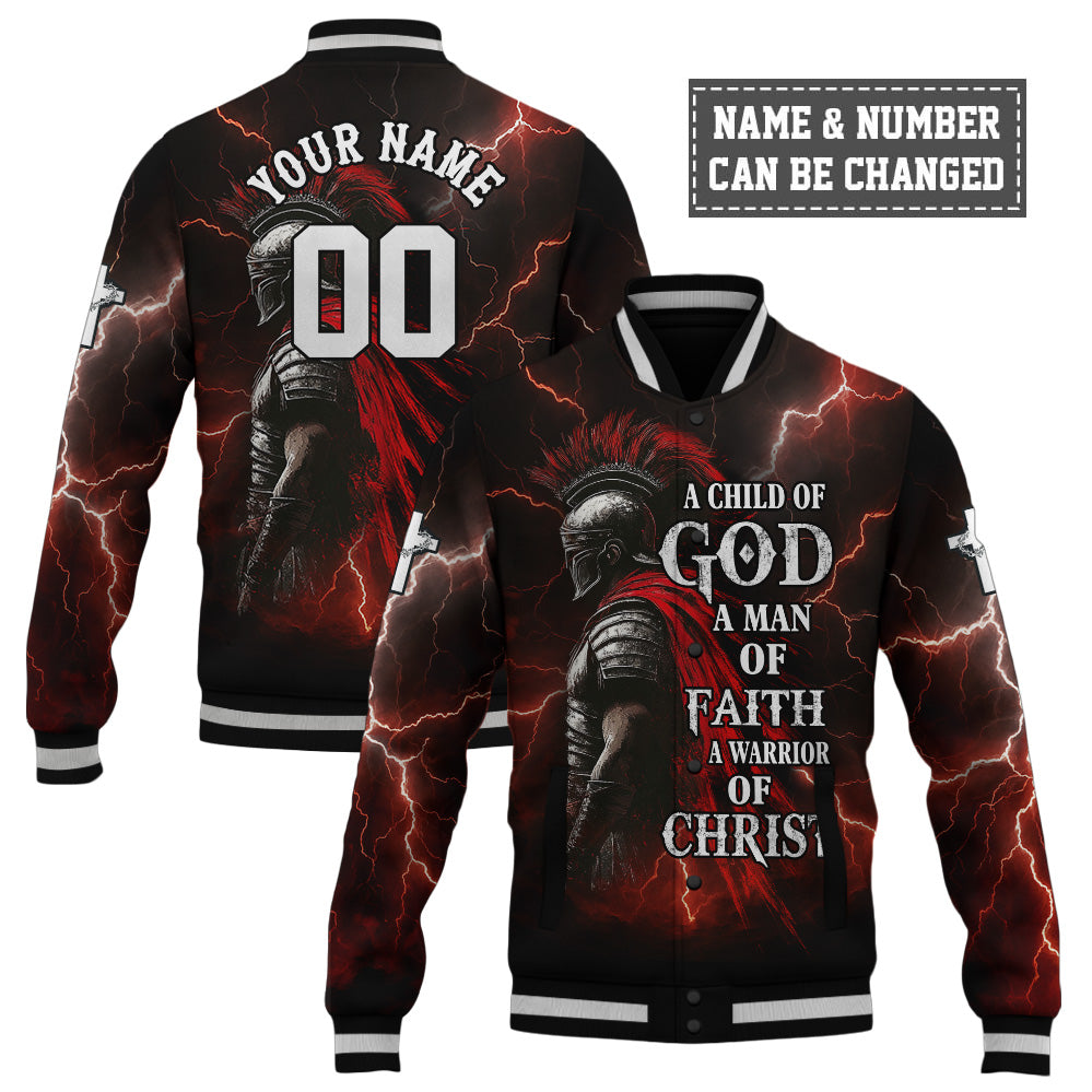 A Child Of God A Man Of Faith A Warrior Of Christ Baseball Jacket