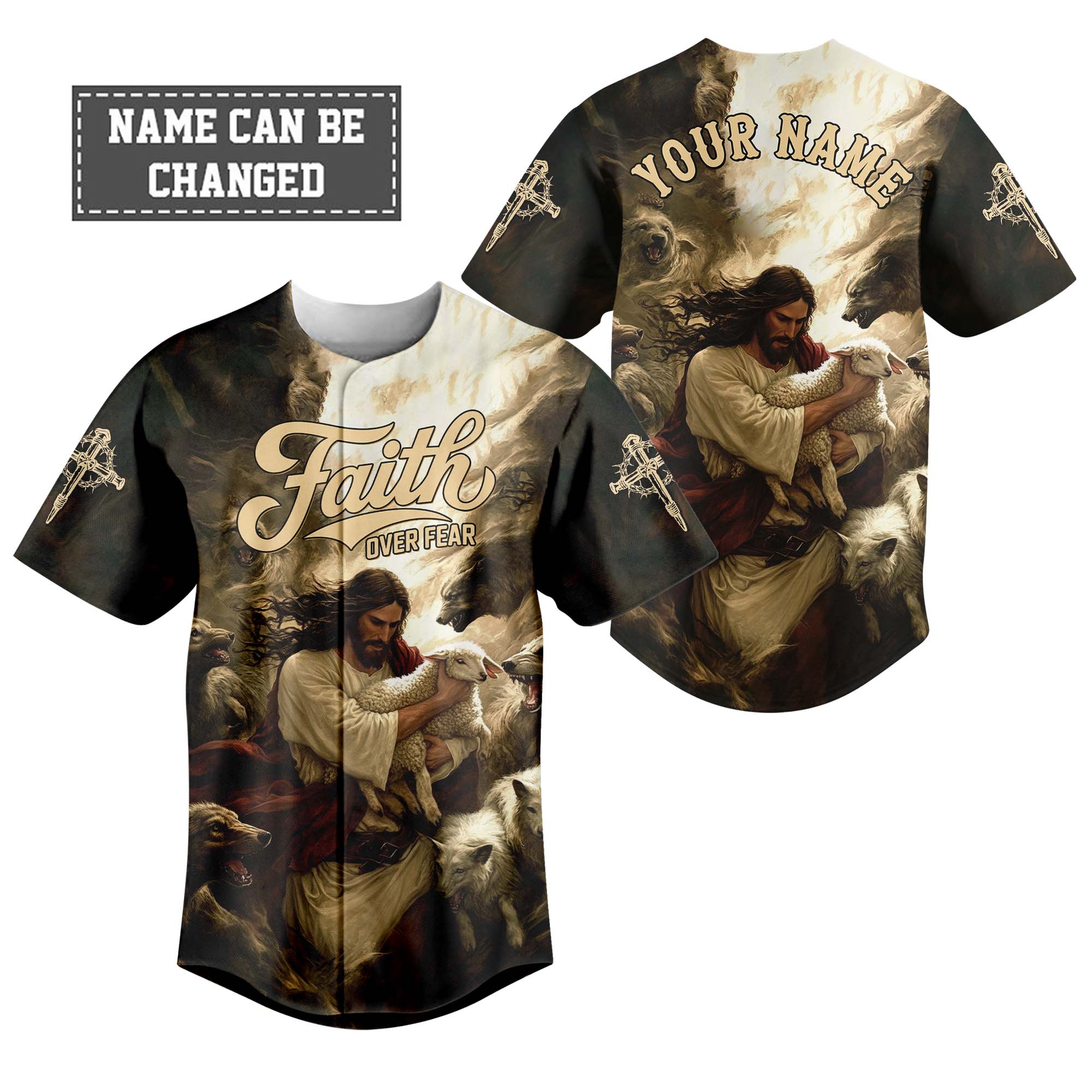 Jesus Protect the Lamp Custom Name Baseball Jersey