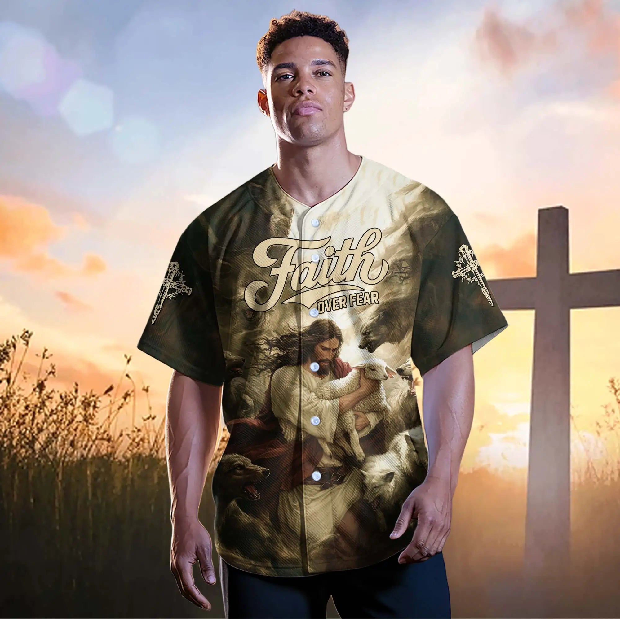 Jesus Protect the Lamp Baseball Jersey 2
