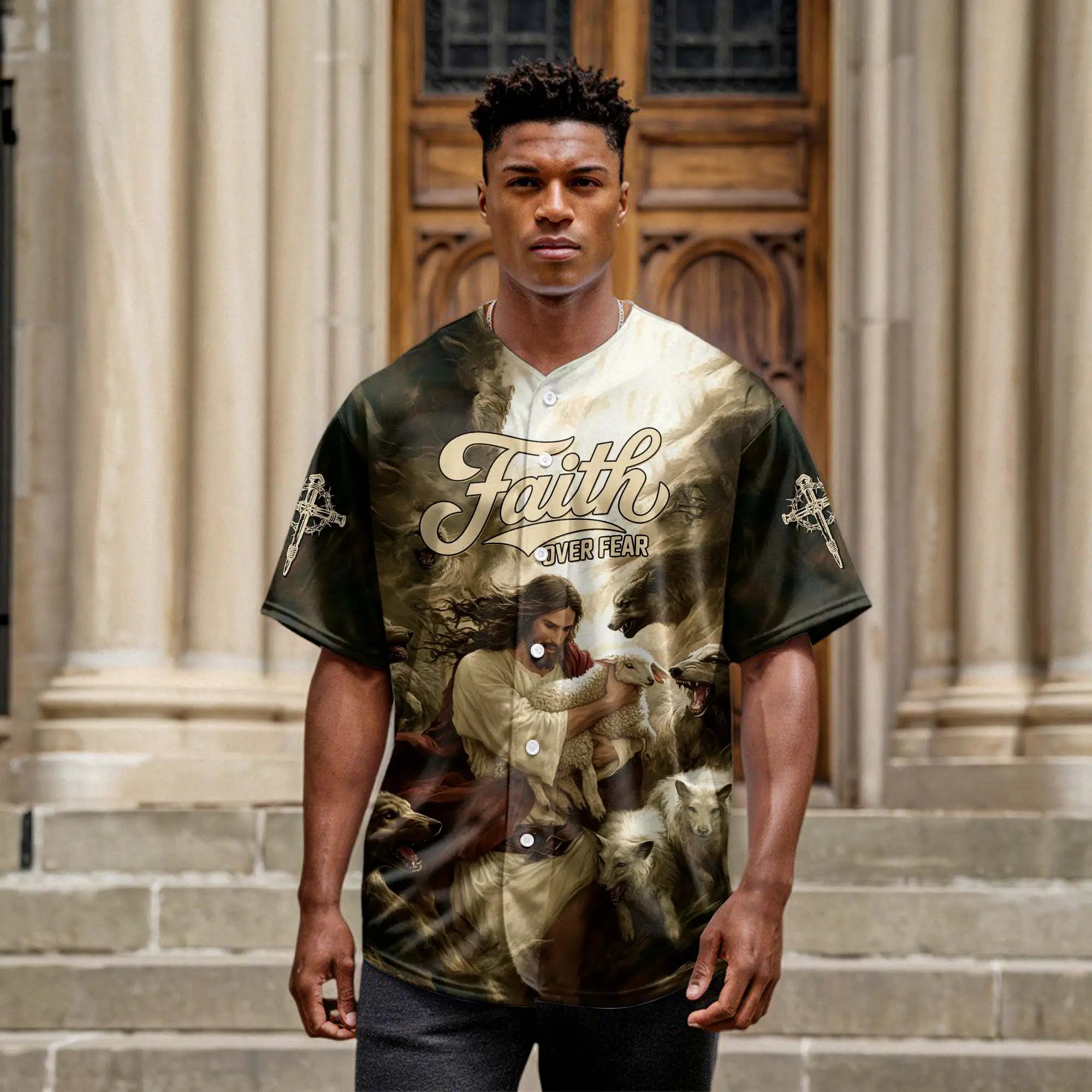 Jesus Protect the Lamp Baseball Jersey 2