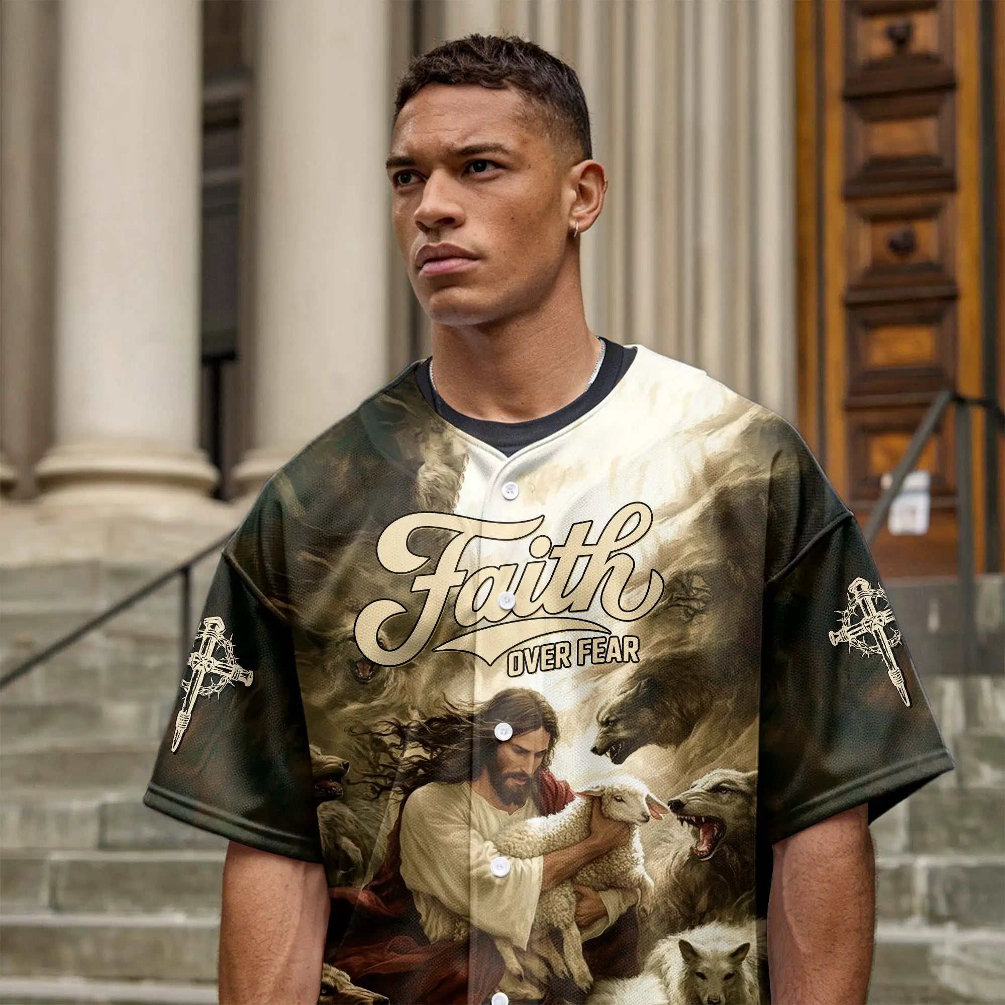 Jesus Protect the Lamp Baseball Jersey 2
