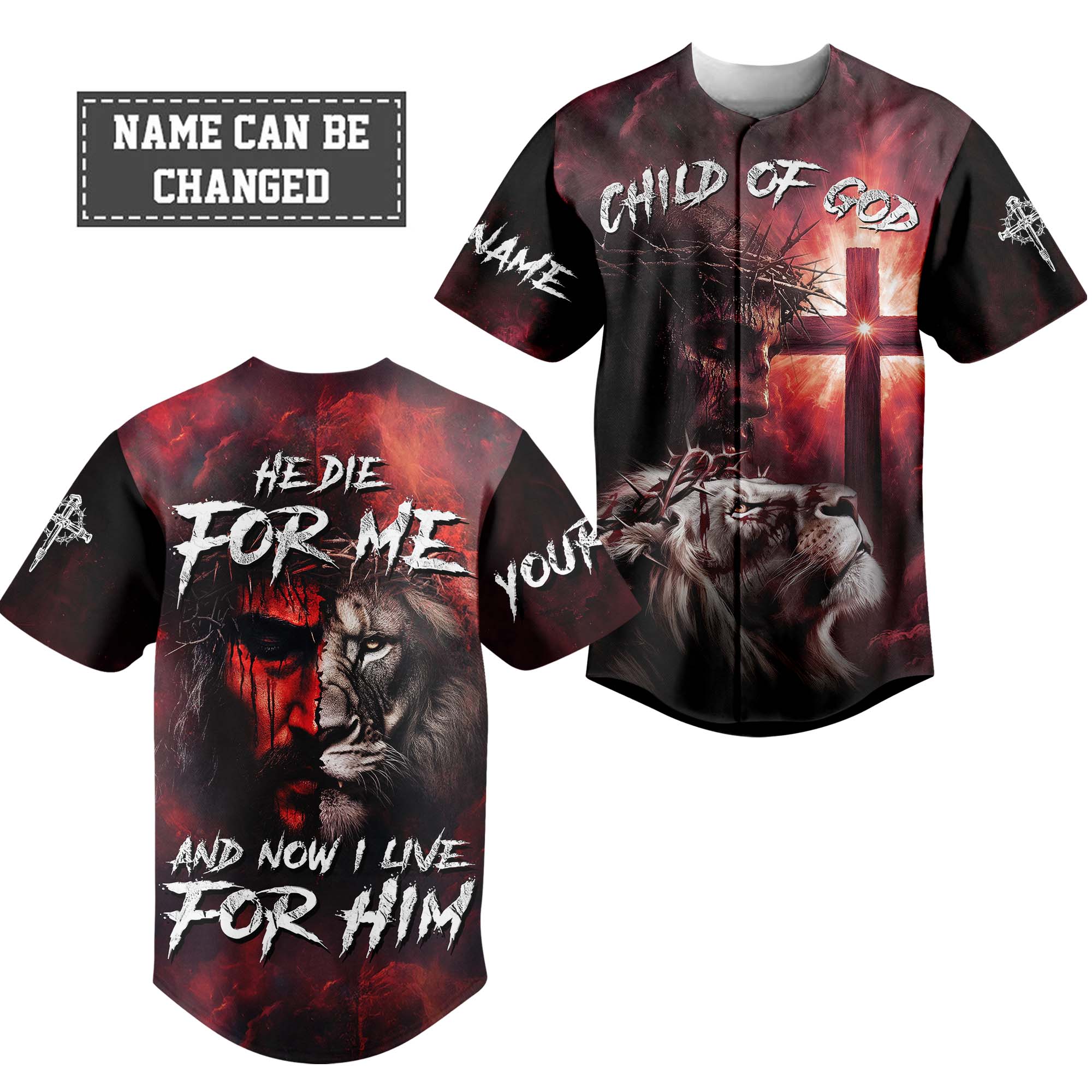 He Died For Me Lion Custom Name Baseball Jersey