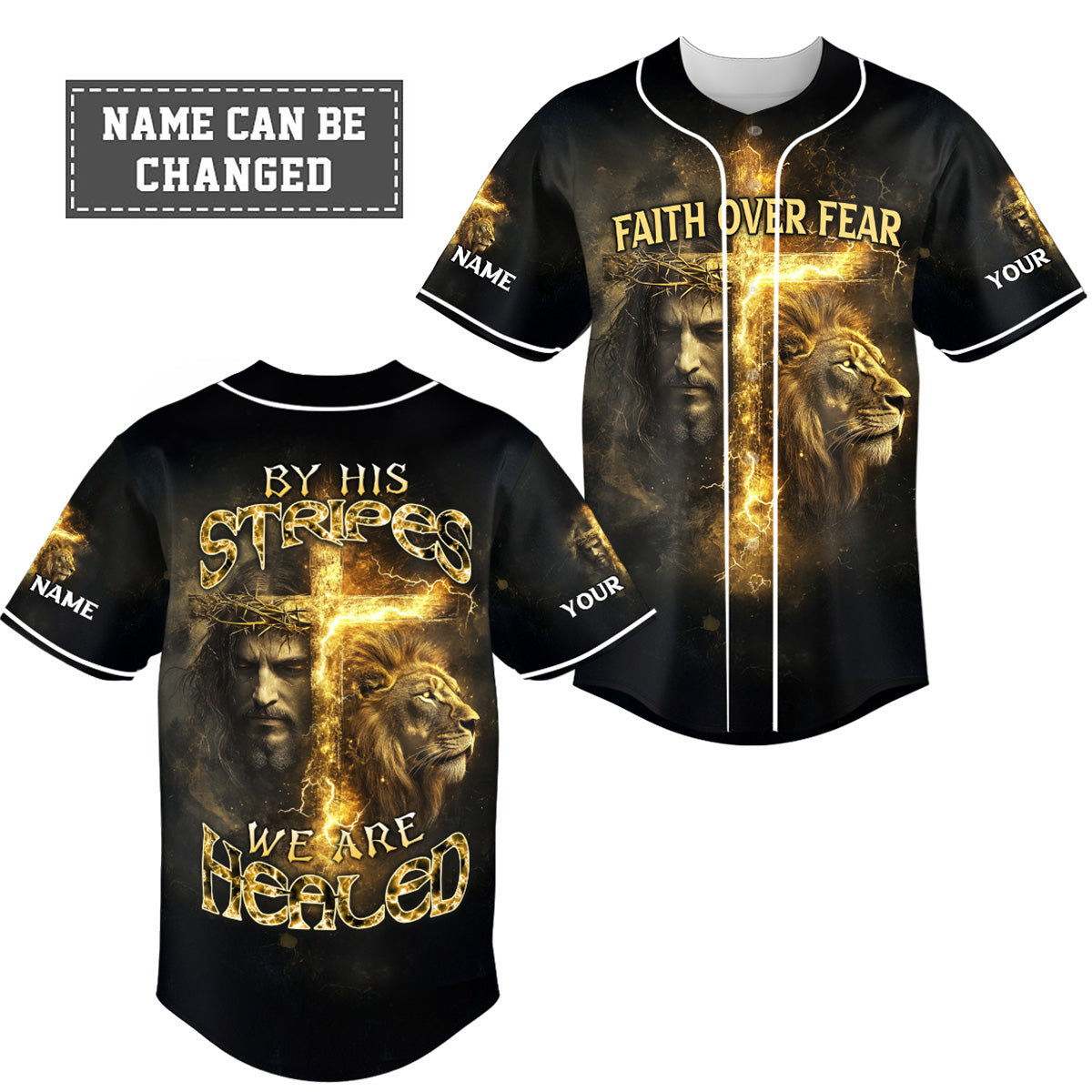 By His Stripes We Are Healed Lion Custom Name Baseball Jersey