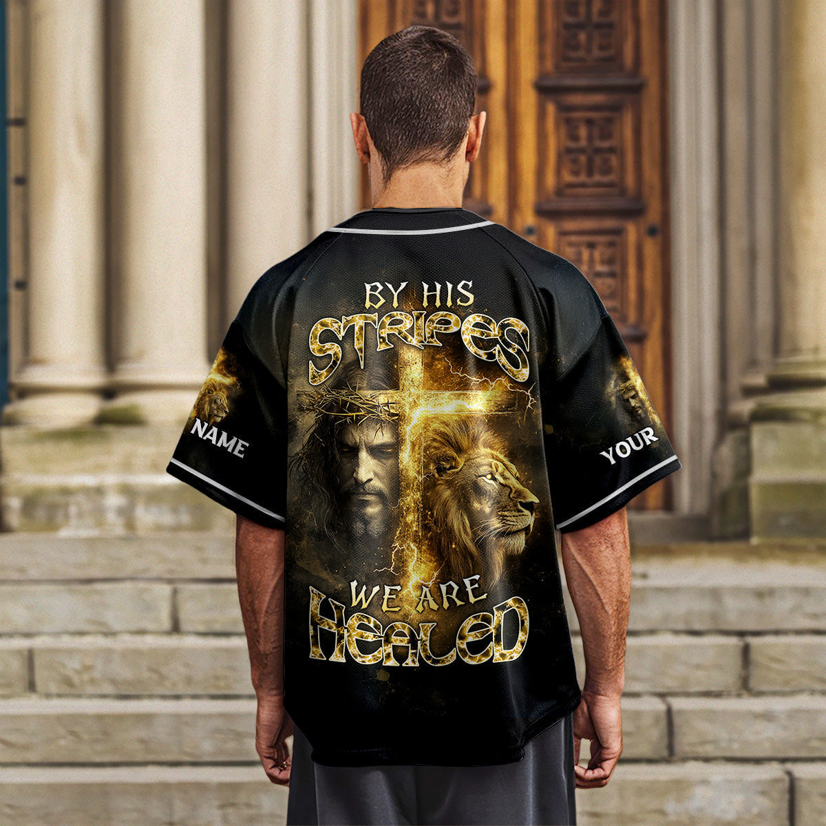 By His Stripes We Are Healed Lion Custom Name Baseball Jersey