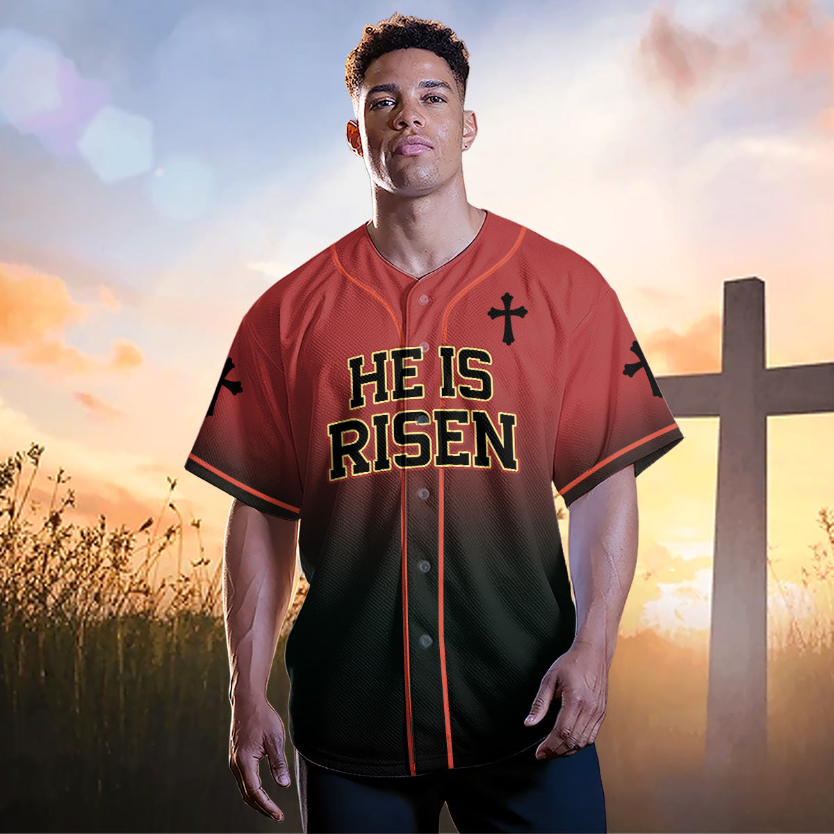 He Is Risen Gradient Baseball Jersey