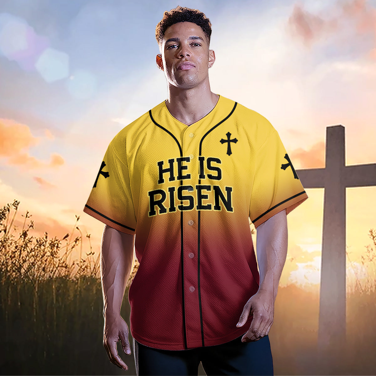He Is Risen Gradient Baseball Jersey